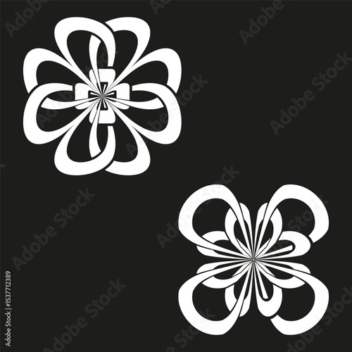 Contrasting floral shapes in black and white. Glossy abstract vector.