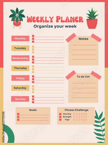 weekly planner template design vector