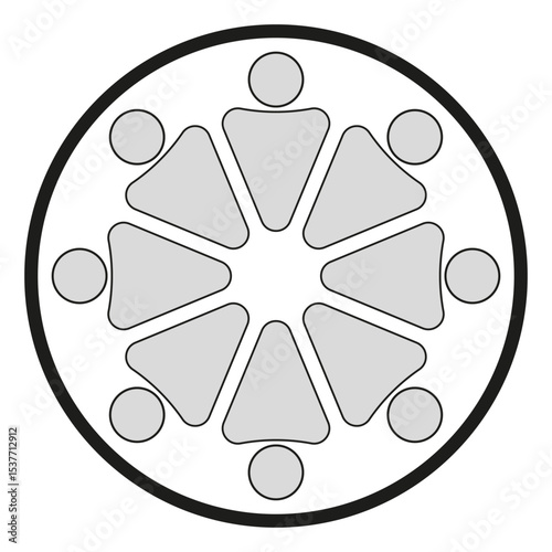 Meeting room icon. Round conference symbol. Teamwork outline Vector. Corporate discussion emblem