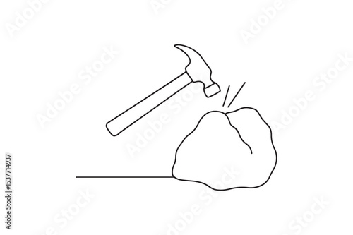 Hammer Breaking Rock continuous one line drawing minimalism design