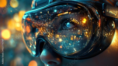 Immersive virtual reality experience showcased through reflective VR headset