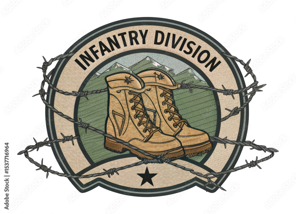 Obraz premium Military infantry division emblem mountain base urban environment identity concept cut out png patch
