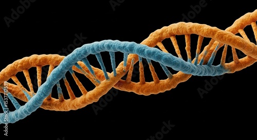 3D Illustration of DNA Double Helix Molecule Genetic Code Isolated on Black Background for Research