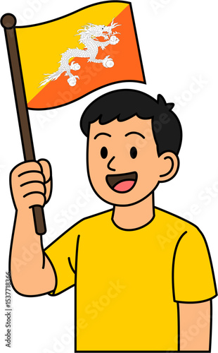 A man is holding the Bhutan flag