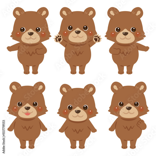 指さしをするクマのキャラクターイラストセット