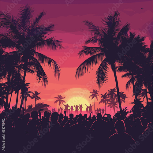 Tropical Beach Party Sunset Silhouette