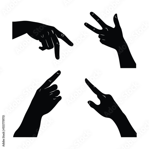 Hand Gestures Silhouettes Vector Illustration Set