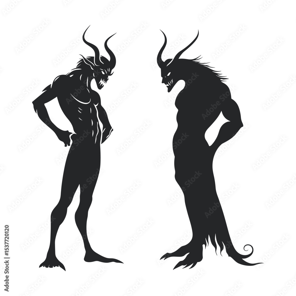 Fototapeta premium Confronting Demon Monsters Silhouettes