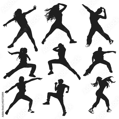 Various Modern Dance Moves Silhouettes Set