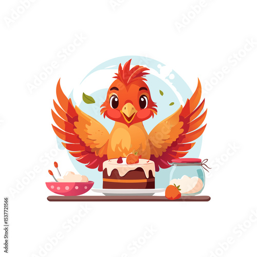 Cute Phoenix baking a cake