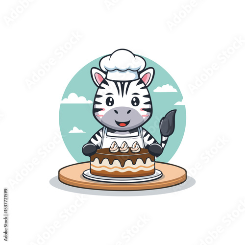 Cute Zebra baking a cake flat design