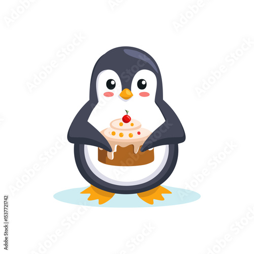 Cute Penguin baking a cake