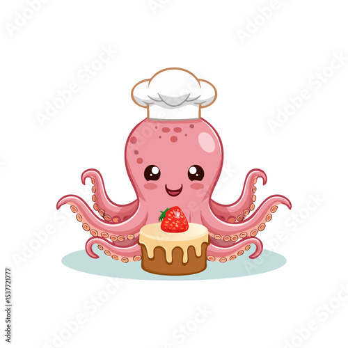Cute Octopus baking a cake