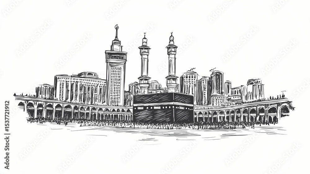 Obraz premium Hand drawn sketch of the grand mosque.