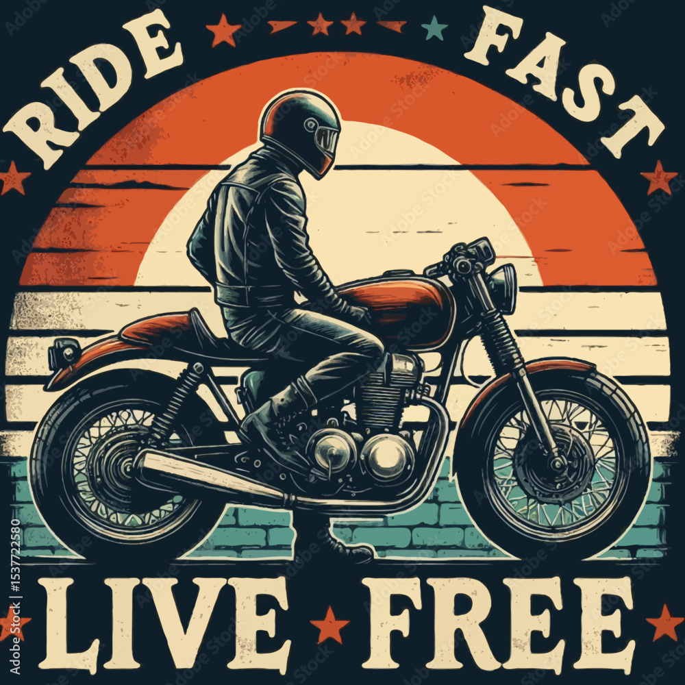Retro motorcycle sport race rider on a vintage bike with speed and engine illustration vector