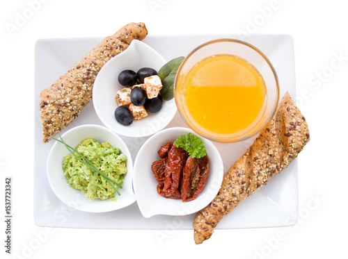 desayuno saludable sobre fondo trasnparente