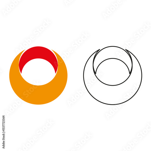 Color ring icon. Orange red circle. Abstract shape vector. Dual outline layout.