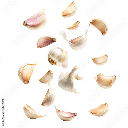 Garlic Cloves Falling Black Background