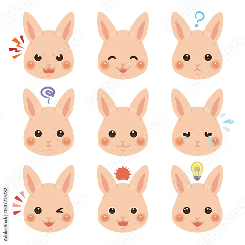 ウサギのイラストセット　顔表情のみ