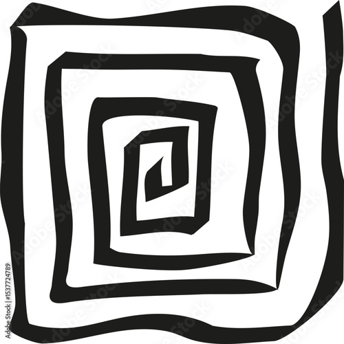 Swirl maze icon. Abstract black spiral. Vector illusion shape. Bold graphic design.