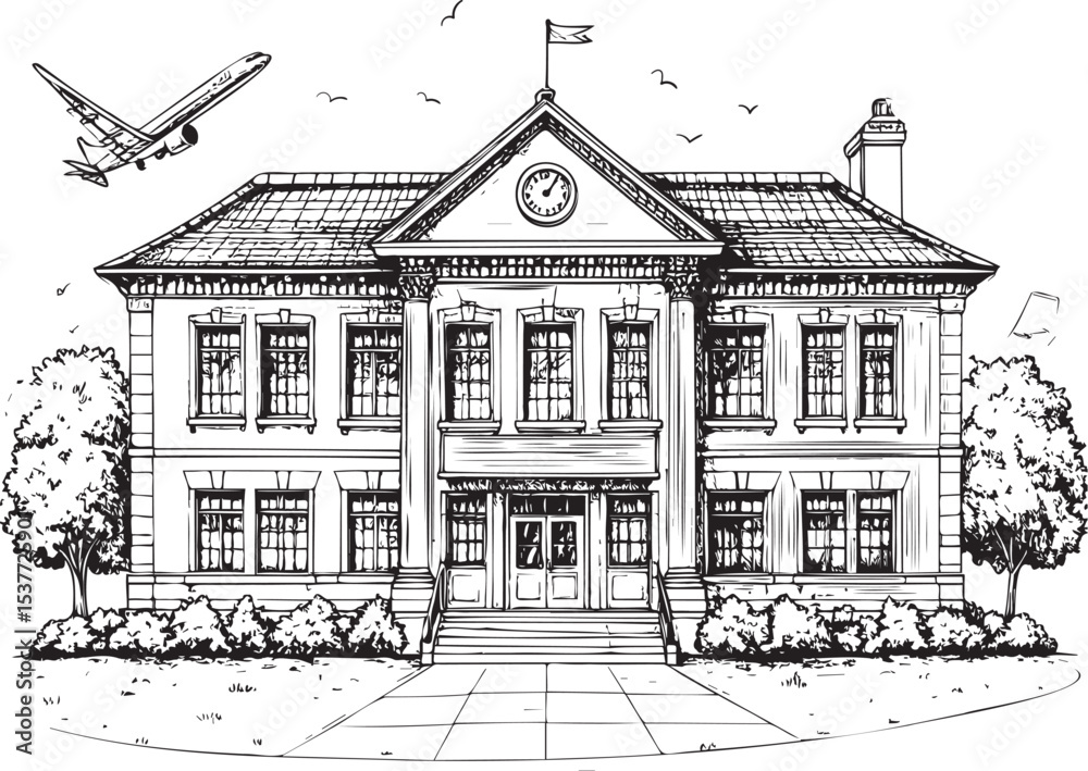 Fototapeta premium Vintage Style School or Courthouse Illustration