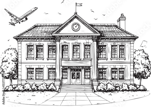 Vintage Style School or Courthouse Illustration