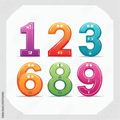 Colorful and vibrant cartoon numbers one two three six eight nine vector illustration