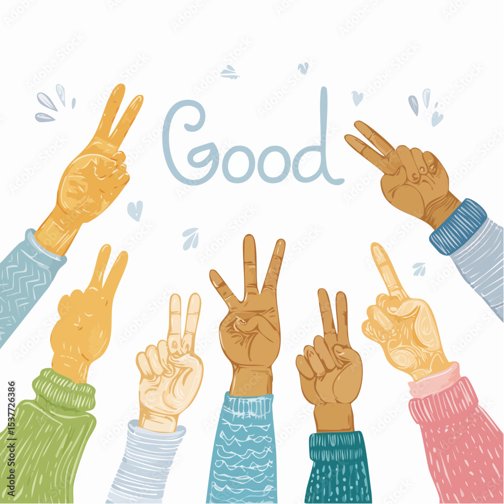 Fototapeta premium Diverse hands gesturing the word 