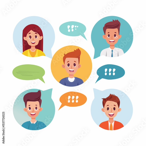 Diverse group of cartoon people communicating in a collaborative and engaging manner