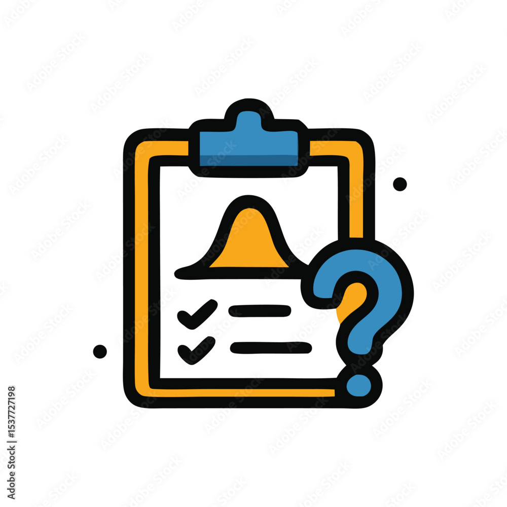 A clipboard with a bell curve and a question mark, likely representing a survey or assessment with unanswered questions. A clipboard with a bell curve and a question mark, likely representing a survey or assessment with unanswered questions.