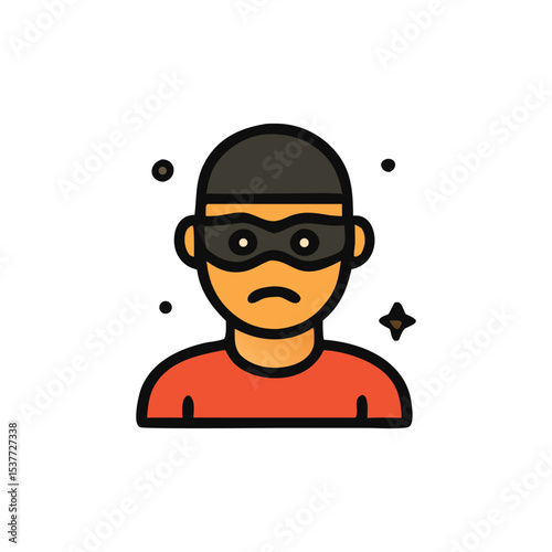 Icon of a person wearing a black mask and hat, with a sad expression.
