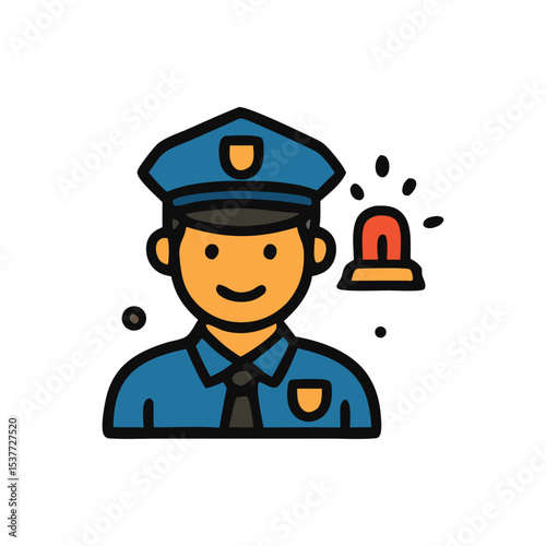 A smiling police officer with a flashing siren light, representing law enforcement.