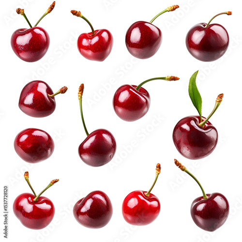 Juicy Red Cherries on Black Background Fresh Fruit Collage