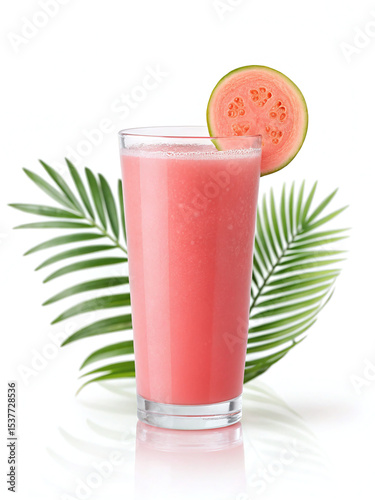 Wallpaper Mural Tropical Pink Guava Smoothie in Tall Glass with Palm Leaves

 Torontodigital.ca