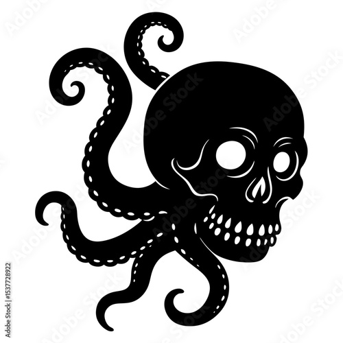 Skull with octopus vector silhouette