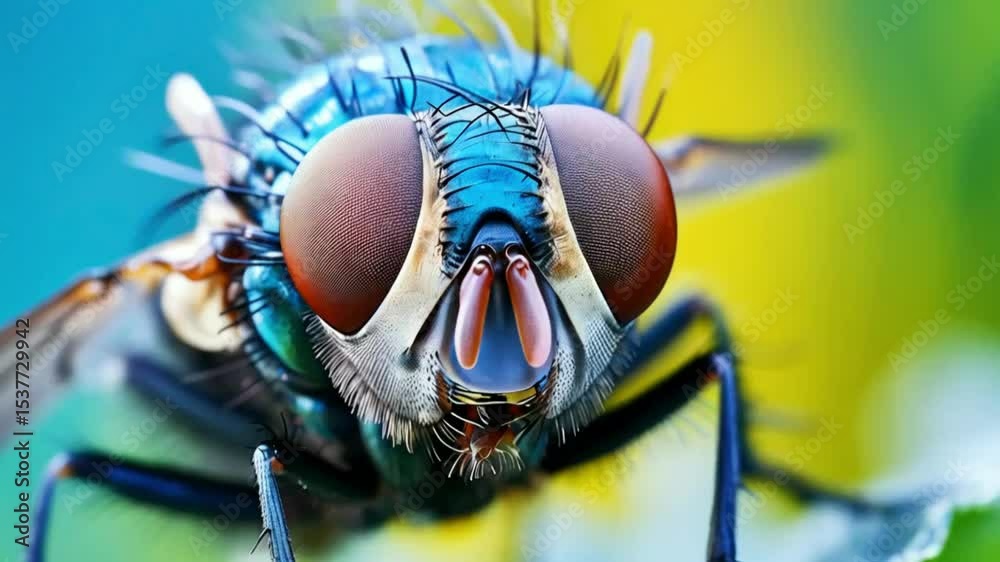 Close up macro portrait of a fly insect.