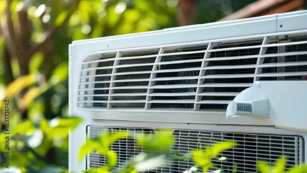 Closeup ductless split of the air conditioner or ventilation system in the garden.