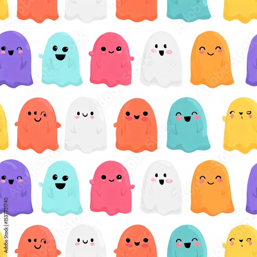 Playful Ghost Characters Whimsical Setting Digital Art Colorful Background Fun Concept