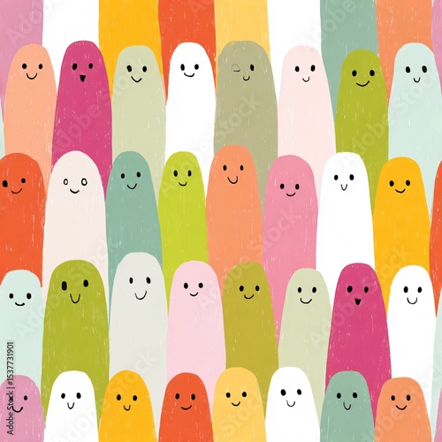 Cheerful Cartoon Ghosts Pattern Digital Art Playful Environment Colorful Viewpoint