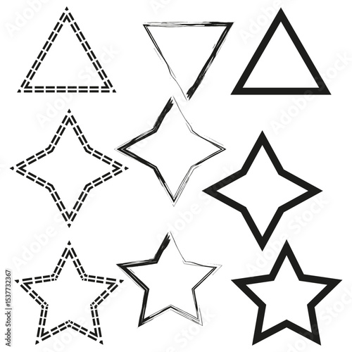 Abstract star outlines. Diverse polygon icons. Hollow triangle shapes. Vector geometric set