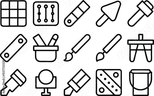 Outline color tool icons set featuring color swatches isolated on transparent background