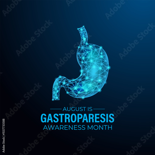 Low poly Gastroparesis Awareness Month Support, Educate Empower for Digestive Health. Healthcare and medicine. Creating for web banner, cards, prints, social media, poster background.