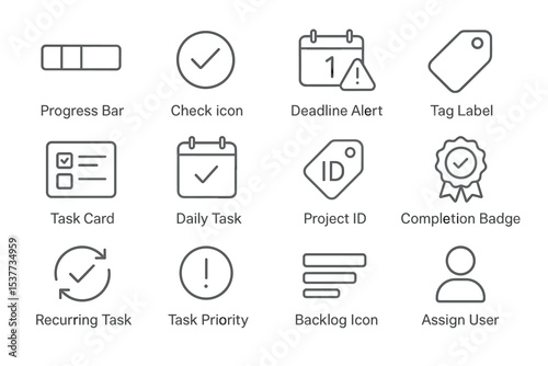 Minimalist workflow icons collection for task management and productivity