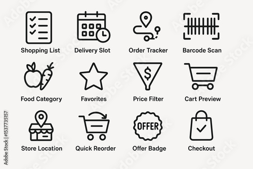 Shopping and delivery icons: convenience features for easy online purchases