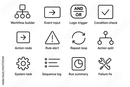 Workflow and process icons for automation and task management