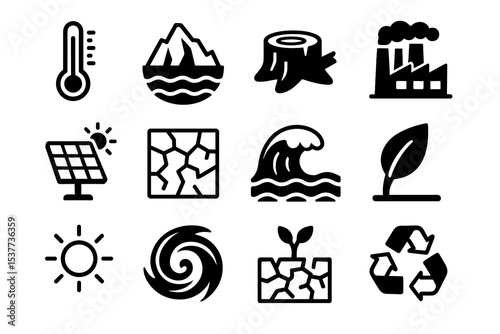 Environmental icons: climate, energy, sustainability, and nature themes
