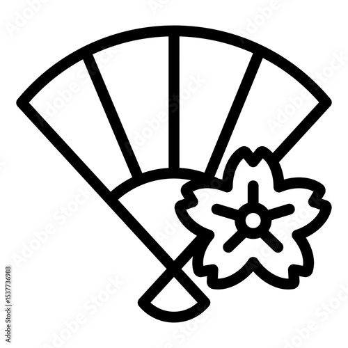 Traditional hand fan outline icon for festival and summer use