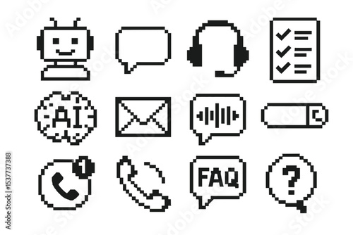 Pixel art icons: ai, communication, and customer support elements