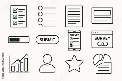 User interface elements: forms, surveys, progress bars, icons, graphs