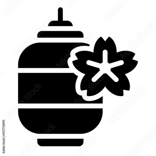 festival lantern glyph icon with sakura for obon celebration